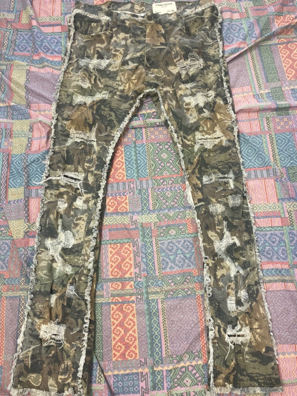 Men's FWRD ny Camouflage Distressed Slim Jeans - Olive Brown